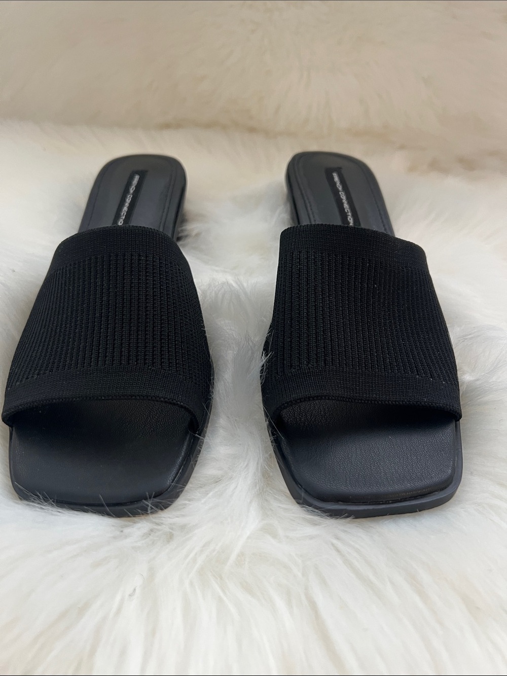 French Connection Black Knit Slide Mules